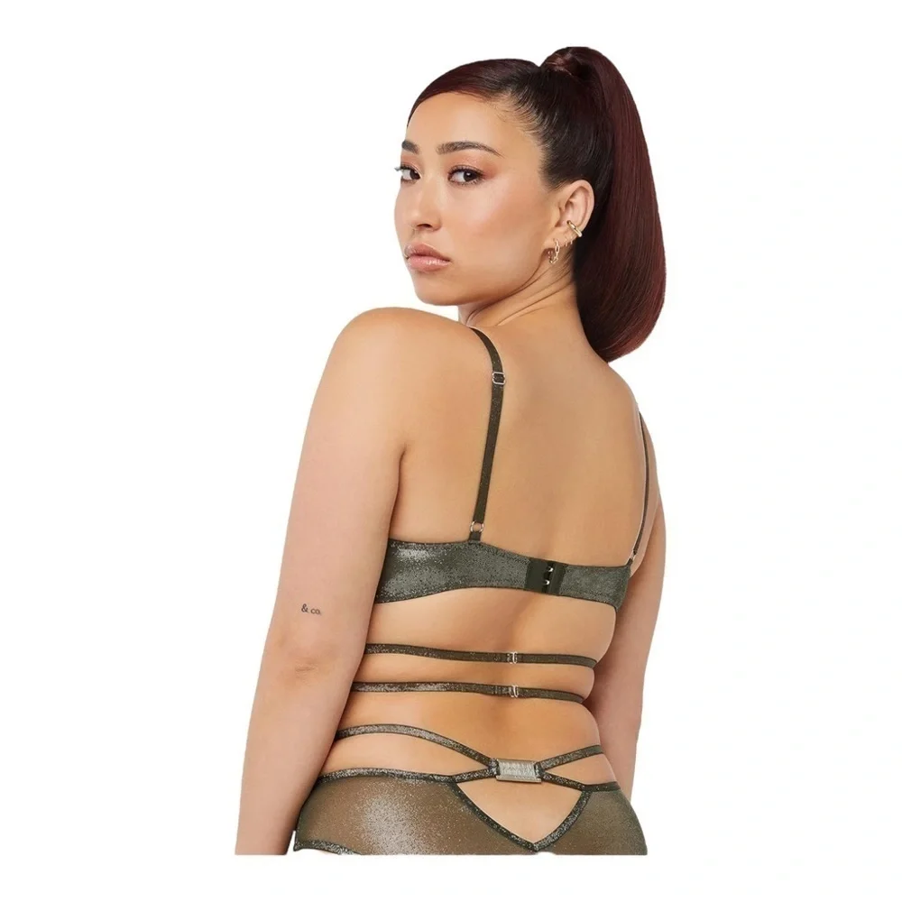 Savage X Fenty Going Platinum Strappy Mesh Bralette in Deep Forest Green NWT